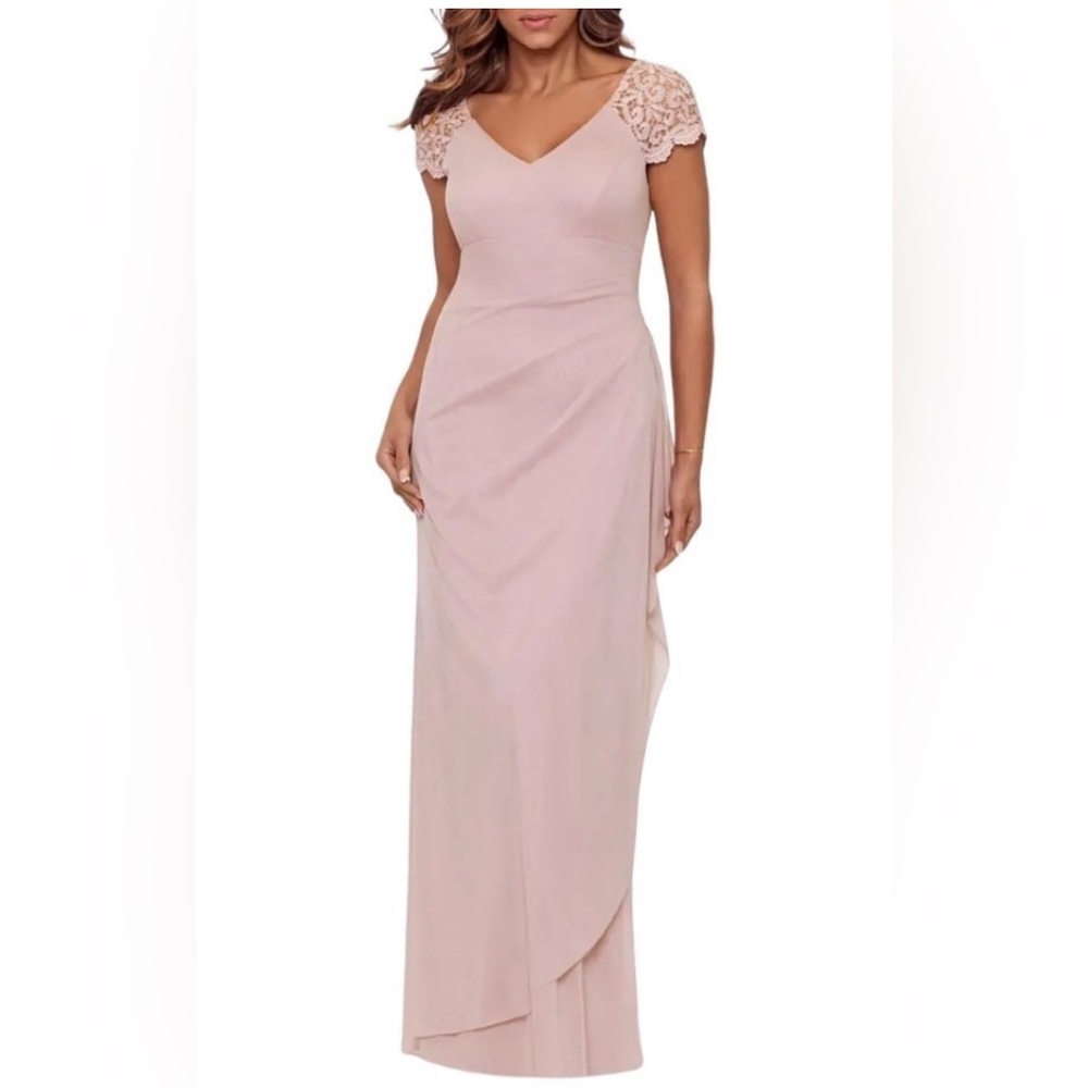XScape Blush Lace Short Sleeve Embellished Formal Gown  | U.S. Women’s 4